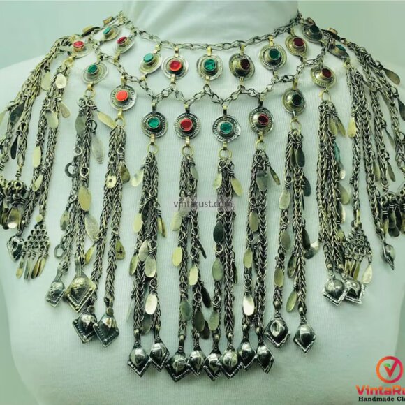 Unique Afghan Kuchi Necklace, Gypsy Multi-Layered Tribal Jewelry with Charms - Picture 4 of 7